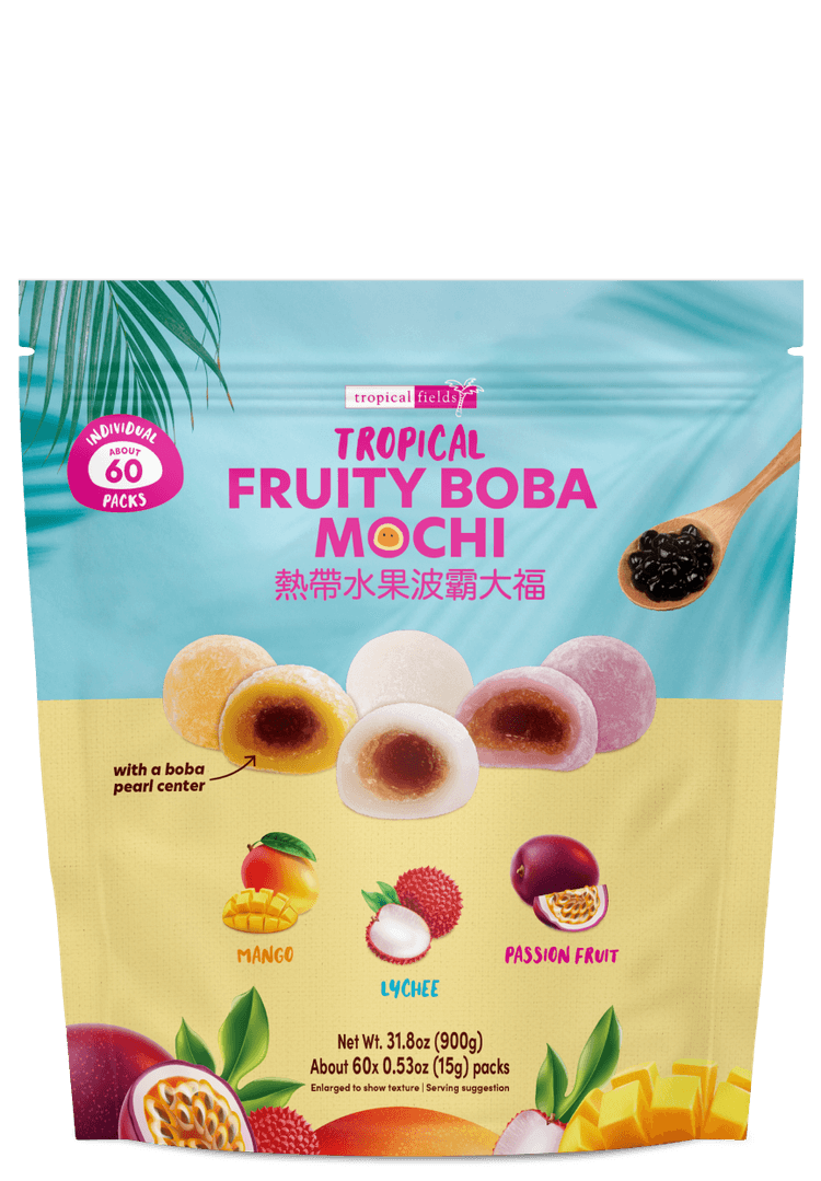Tropical Fields Tropical Fruity Boba Mochi - Mango, Lychee, Passion Fruit