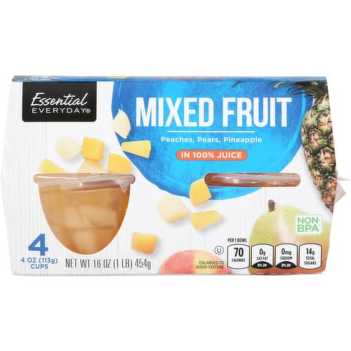 Essential Everyday Mixed Fruit, Peaches, Pears, Pineapple, In 100% Juice