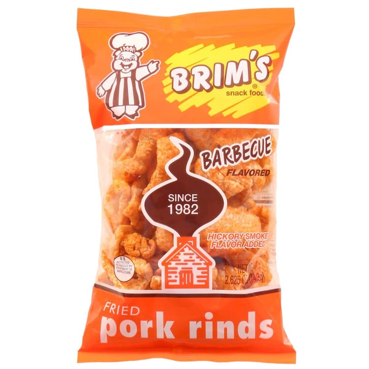 Brims Pork Rinds, Fried, Barbecue Flavored