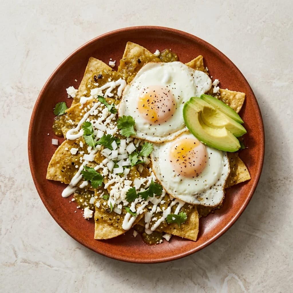 Chilaquiles Verdes with Fried Eggs