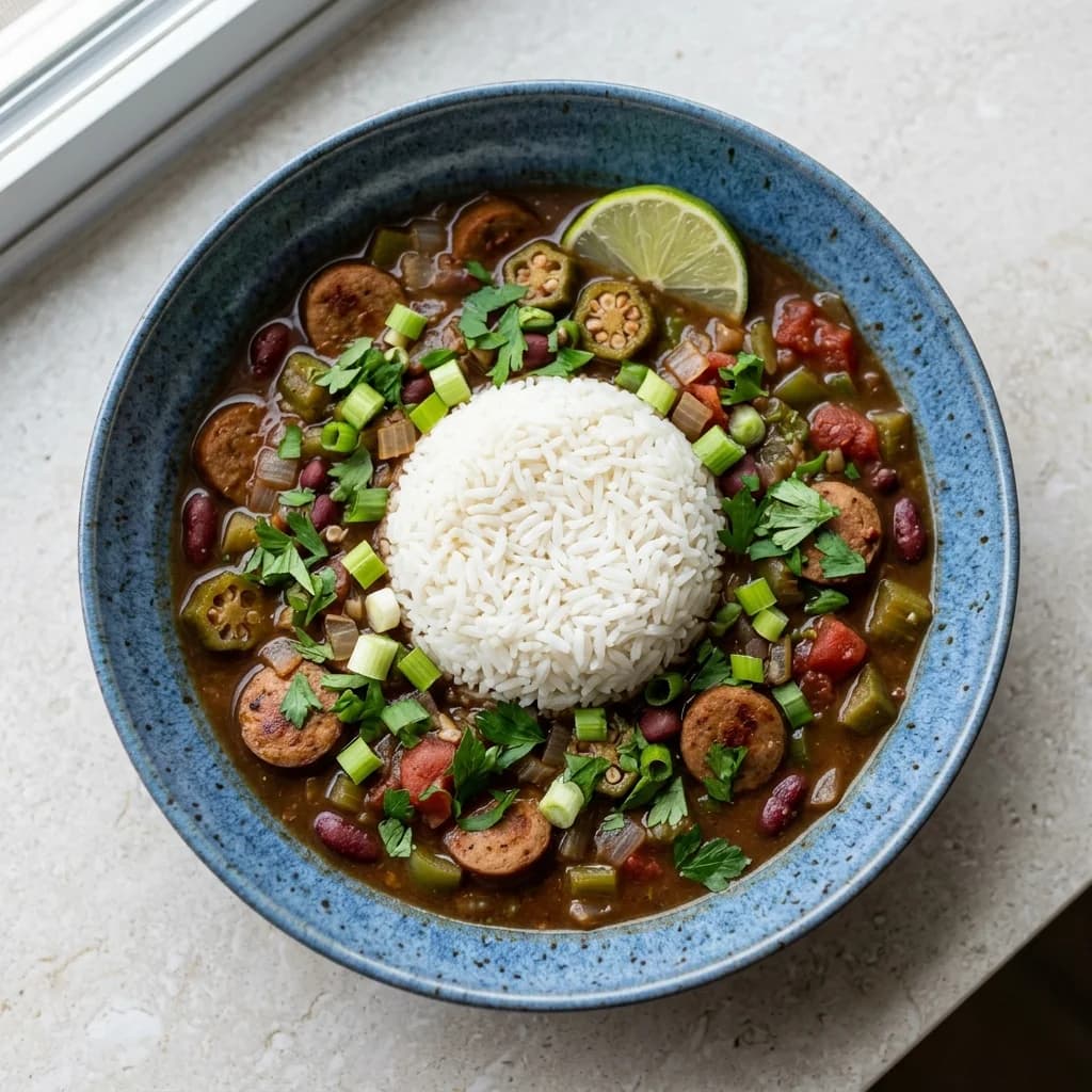 Vegan Cajun Gumbo with Lime and Fresh Herbs