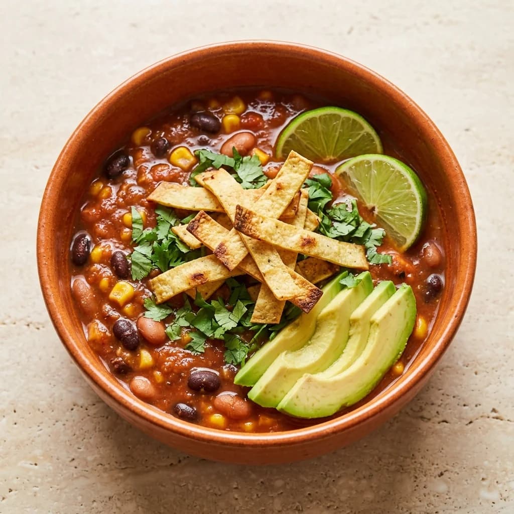 Vegan Mexican Tortilla Soup with Beans