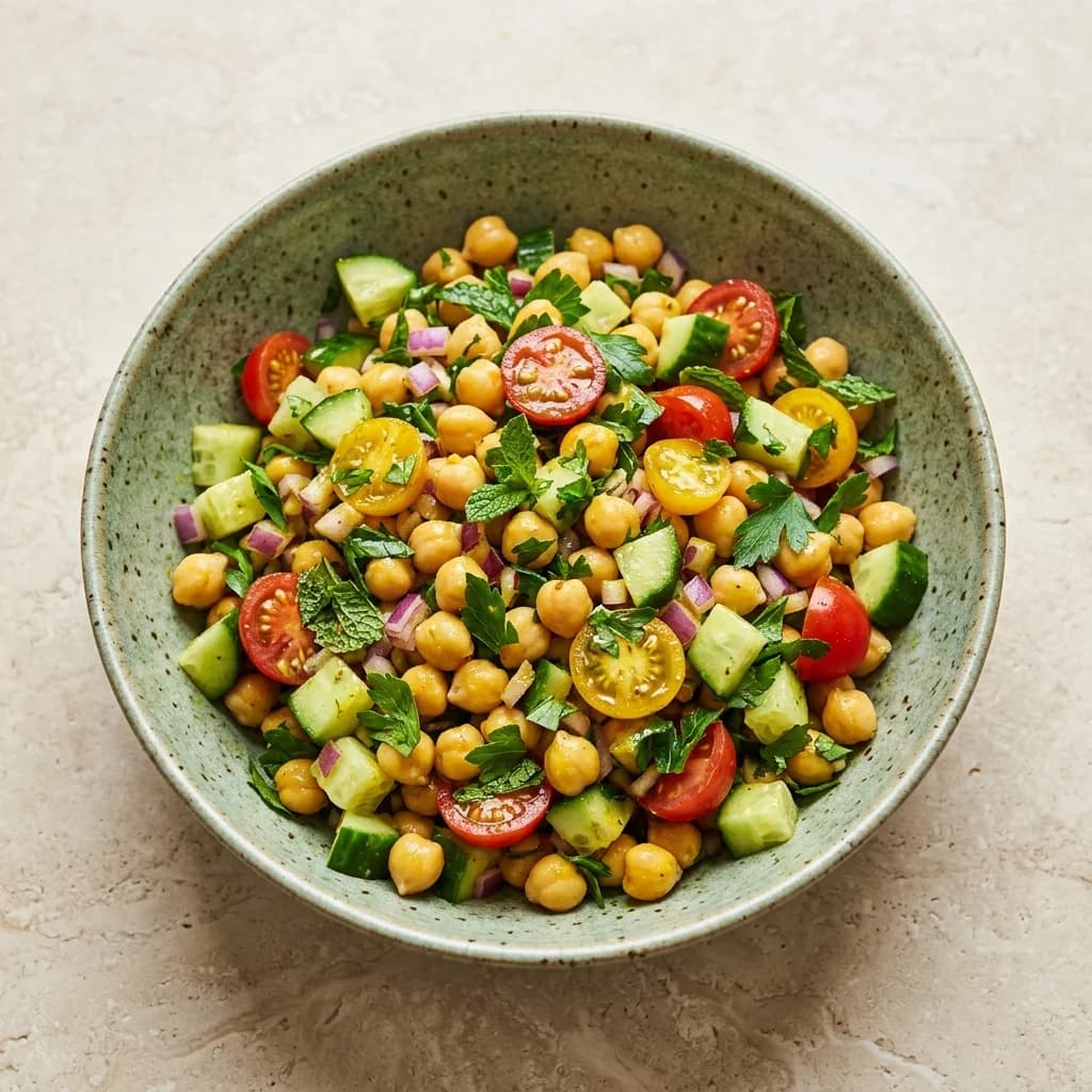 Chickpea Salad with Cucumber and Tomato