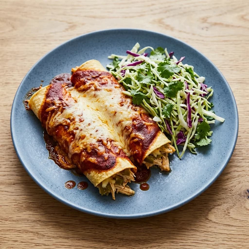 Pickled Jalapeño Chicken Enchiladas with Cilantro Slaw