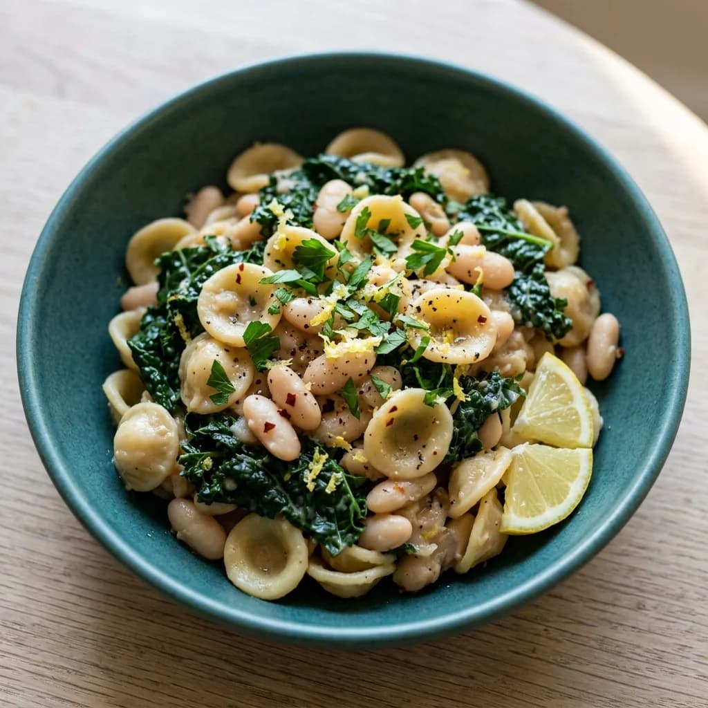 Vegan Pasta with White Beans and Greens