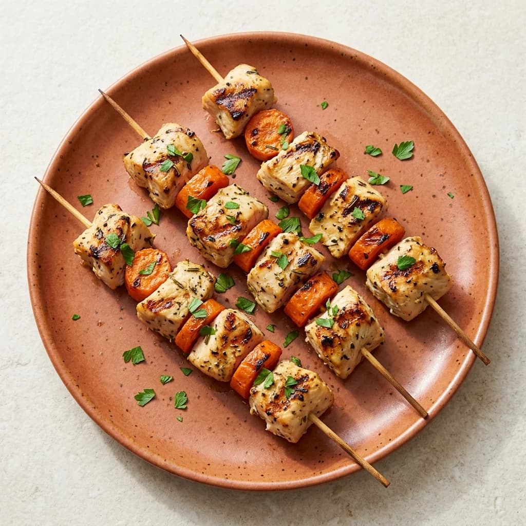 Rosemary-Garlic Chicken Skewers with Roasted Carrots
