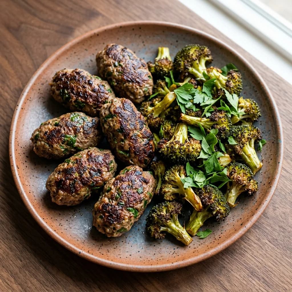 Basil-Parsley Lamb Kofta with Roasted Broccoli