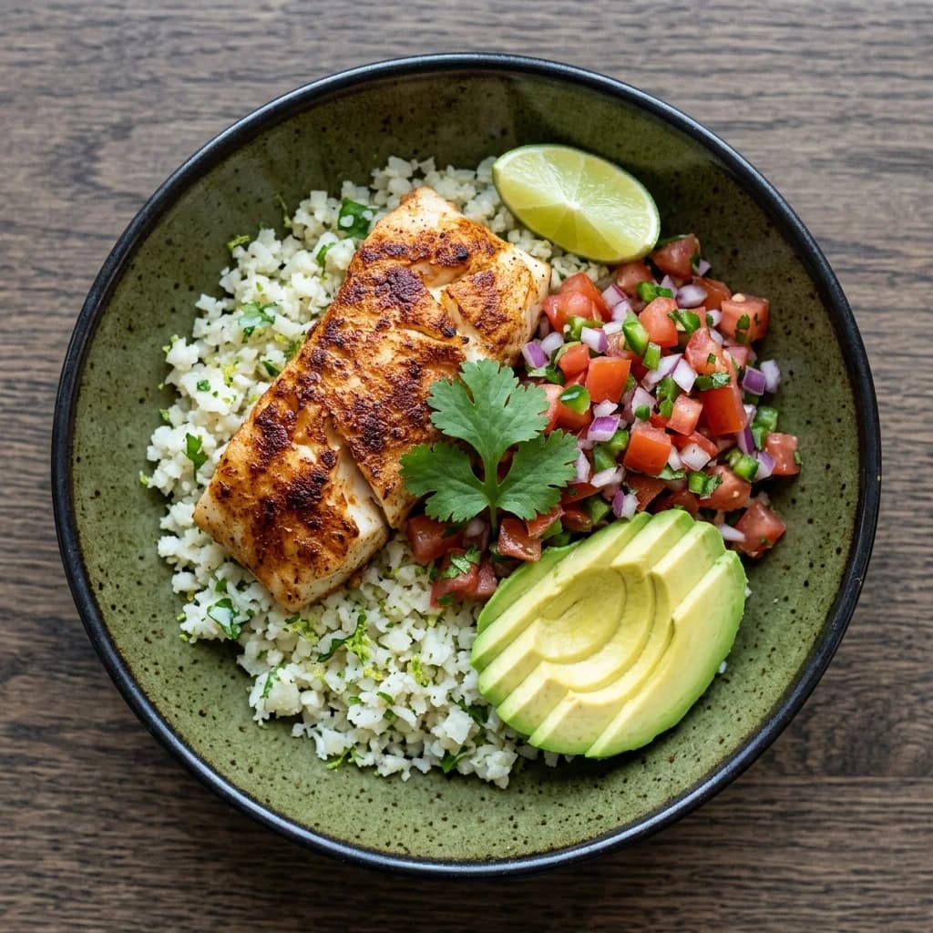 Whole30 Chili-Lime Fish Bowls with Cilantro Cauliflower Rice