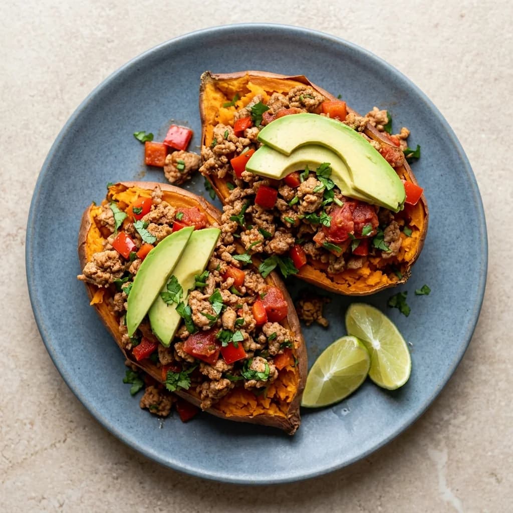 Whole30 Cilantro-Lime Turkey Stuffed Sweet Potatoes
