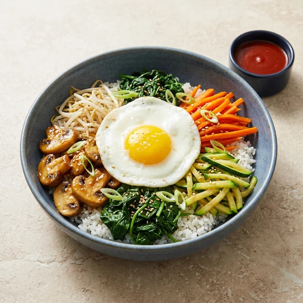 Honey-Garlic Mushroom Bibimbap with Crisp Vegetables