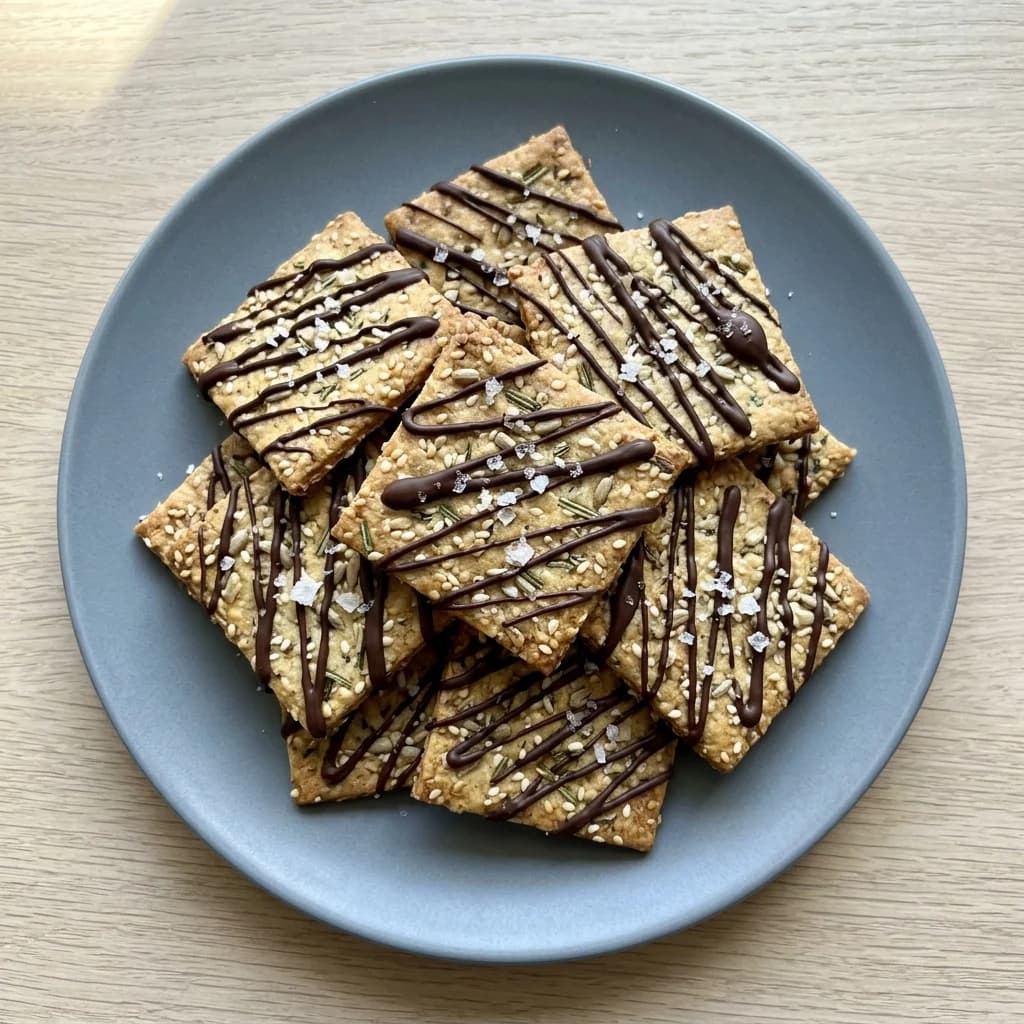 Rosemary Seed Crackers with Dark Chocolate Drizzle and Sea Salt