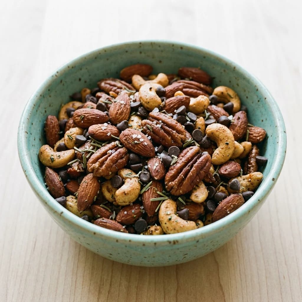 Sea Salt & Rosemary Spiced Nuts with Mini Chocolate Chips
