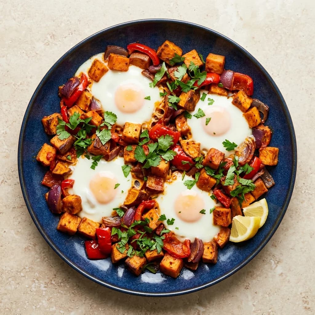 Harissa-Orange Sweet Potato Egg Hash