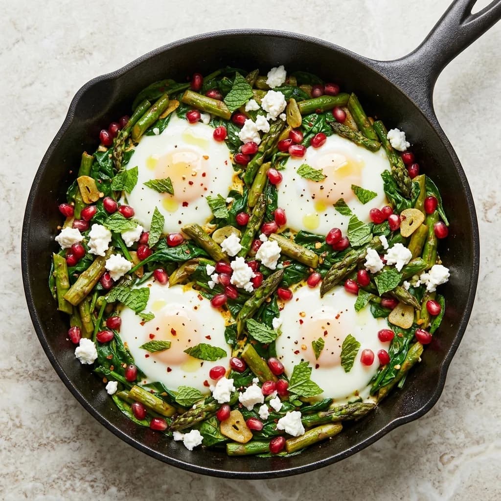 Pomegranate-Mint Egg Skillet with Asparagus