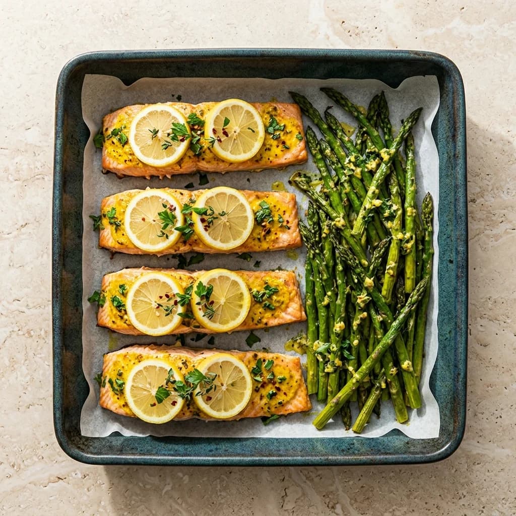 Sheet Pan Salmon with Asparagus and Lemon-Herb Drizzle