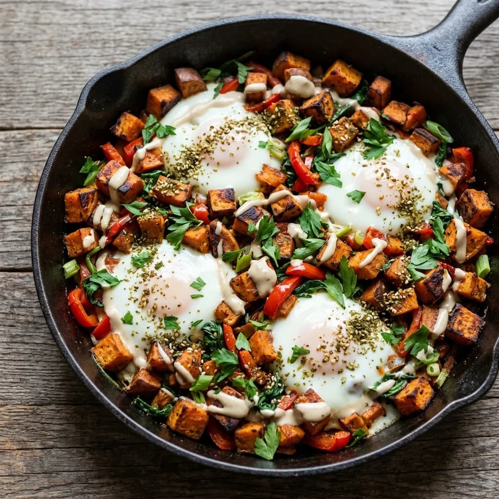 Za'atar-Tahini Egg Hash with Sweet Potatoes