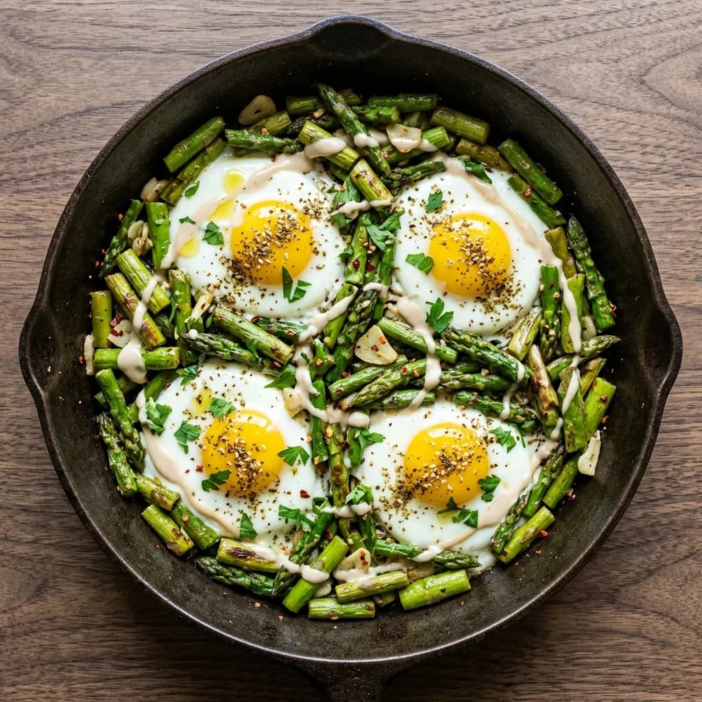 Za'atar-Tahini Egg Skillet with Asparagus