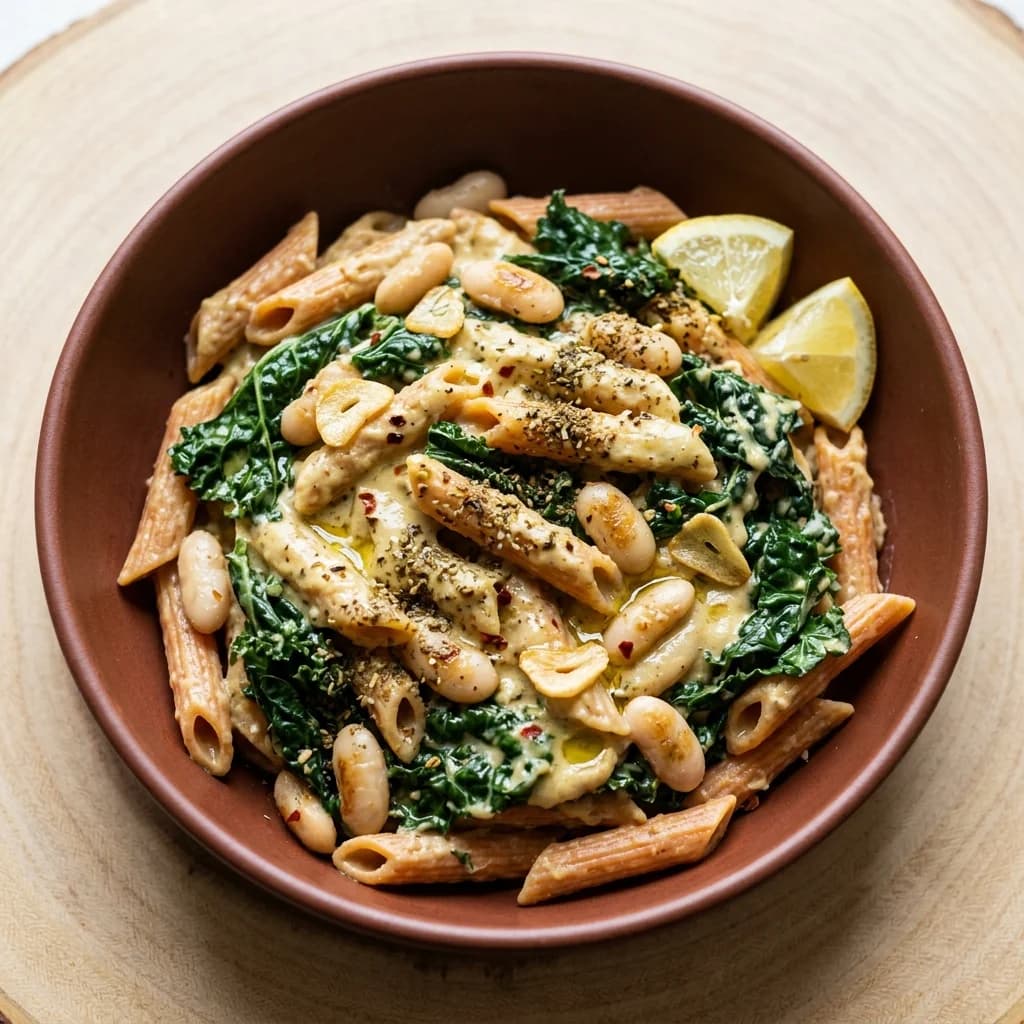 Za'atar-Tahini Lentil Pasta with White Beans & Kale