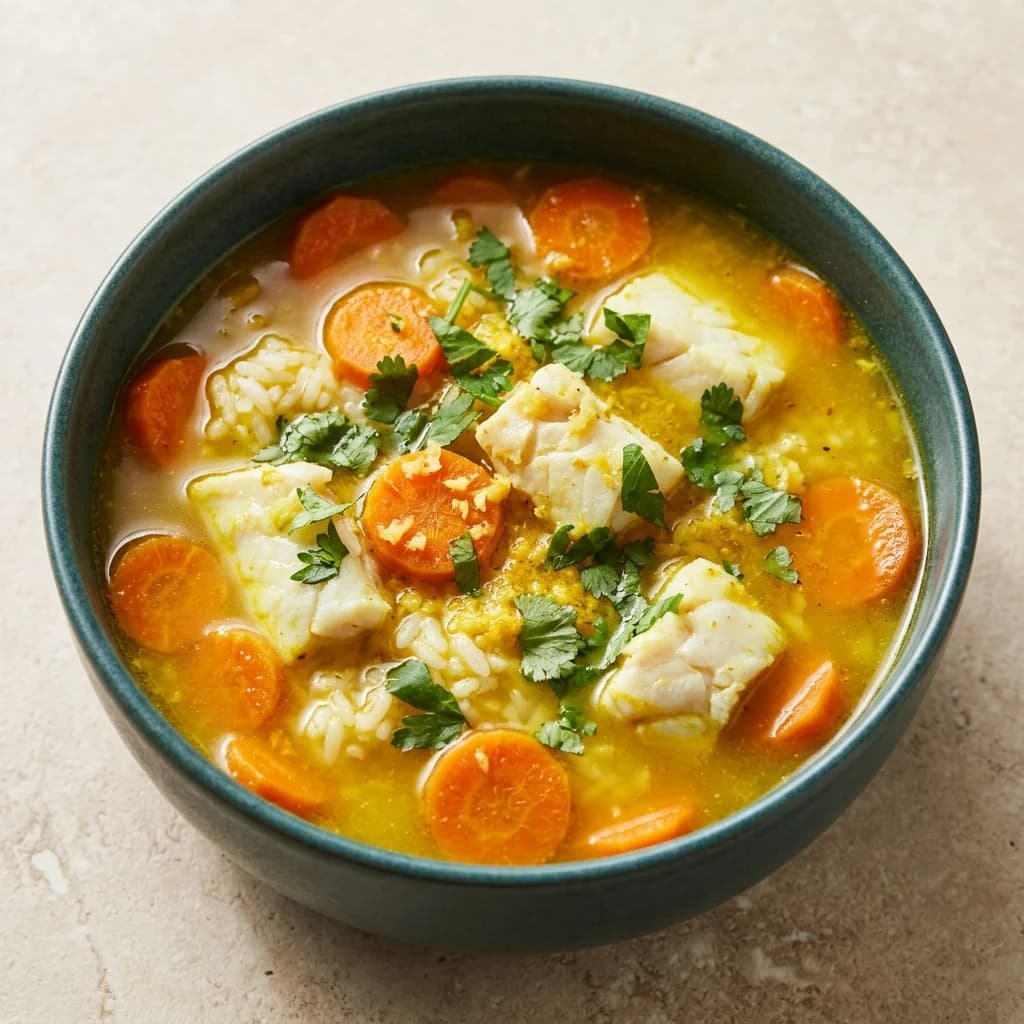 Ginger-Turmeric Snapper Rice Soup with Carrot