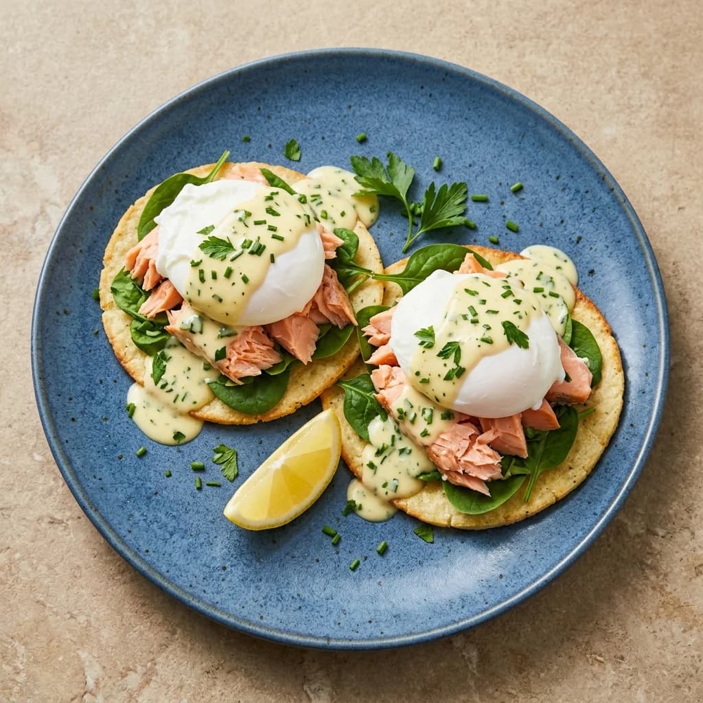 Salmon Benedict with Lemon Herb Sauce