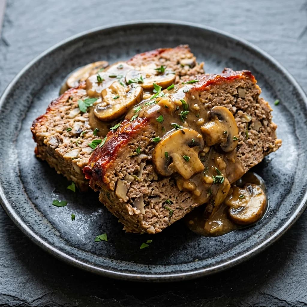 Paleo Mushroom-Herb Meatloaf with Mushroom Gravy