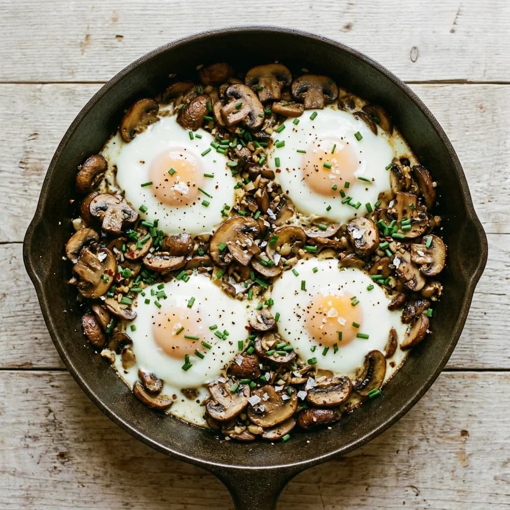 Whole30 Garlic Chive Mushroom Baked Eggs