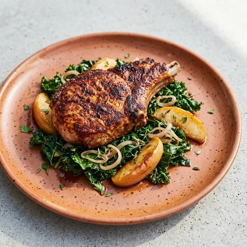 Whole30 Smoked Paprika Pork Chops with Apples and Greens