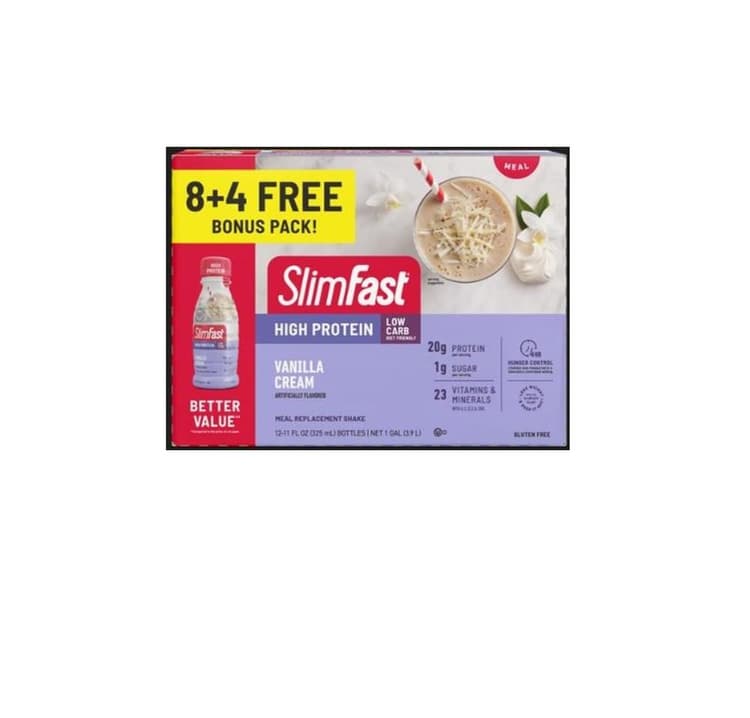 Slimfast High Protein Vanilla Cream Flavor Meal Replacement Shake Bonus Pack! 12 Bottles