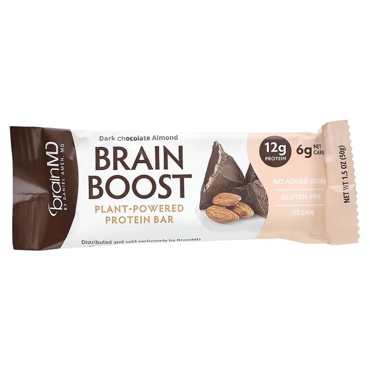 Brainmd Brain Boost Dark Chocolate Almond Plant-Powered Protein Bar
