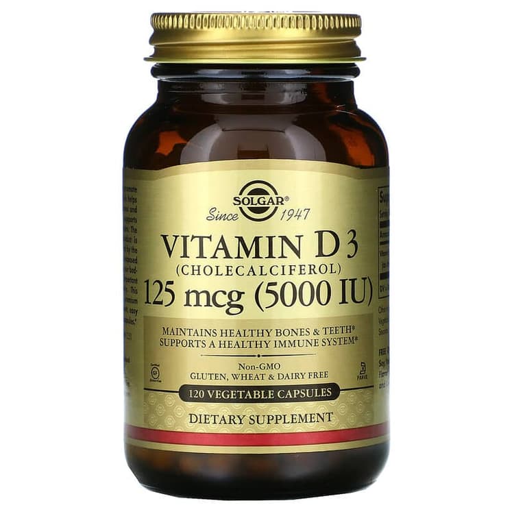 Solgar Vitamin D3 (Cholecalciferol) 125 Mcg (5000 Iu) 120 Vegetable Capsules