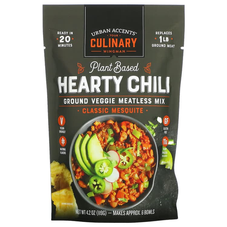 Urban Accents Plant Based Hearty Chili Ground Veggie Meatless Mix Classic Mesquite