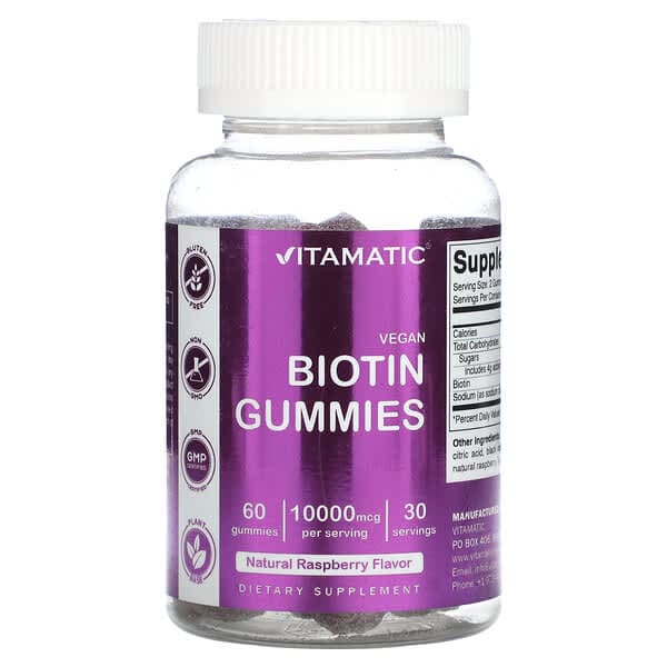 Vitamatic Biotin Gummies Natural Raspberry, 60 Gummies