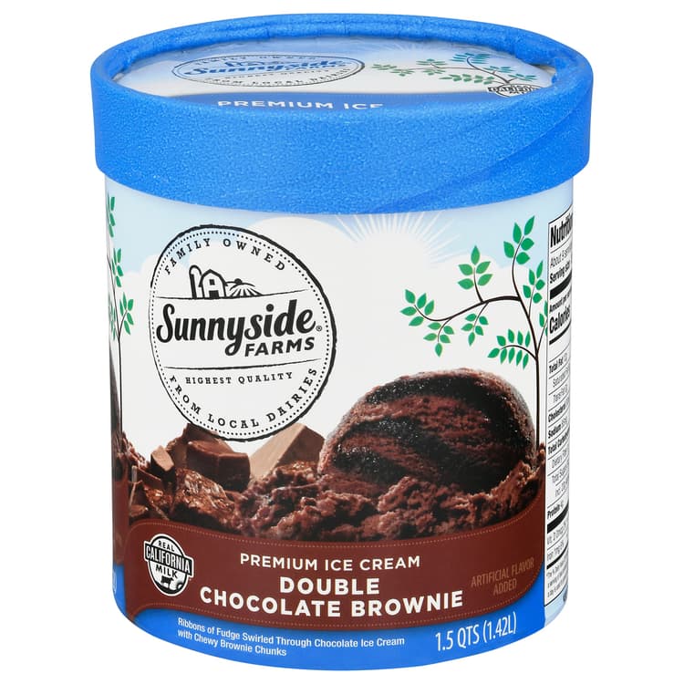 Sunnyside Farms Ice Cream, Premium, Double Chocolate Brownie