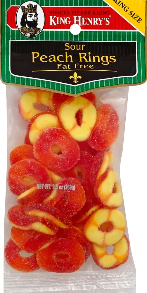 King Henrys Peach Rings, Fat Free, Sour, King Size
