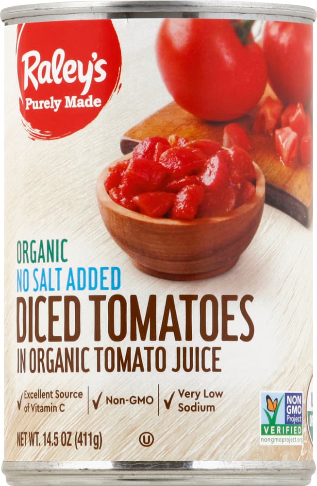 Raley'S Purely Made Organic No Salt Added Diced Tomatoes In Organic Tomato Juice