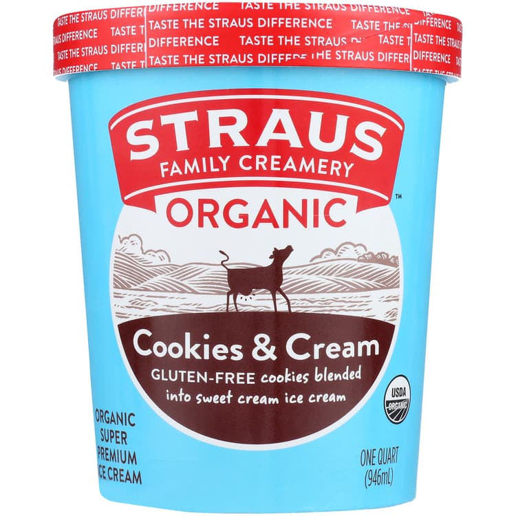 Straus Family Creamery Ice Cream, Super Premium, Organic, Cookies & Cream