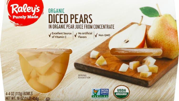 Raley'S Purely Made Organic Diced Pears In Organic Pear Juice