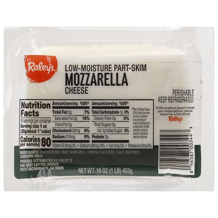 Raley'S Low-Moisture Part Skim Mozzarella Cheese