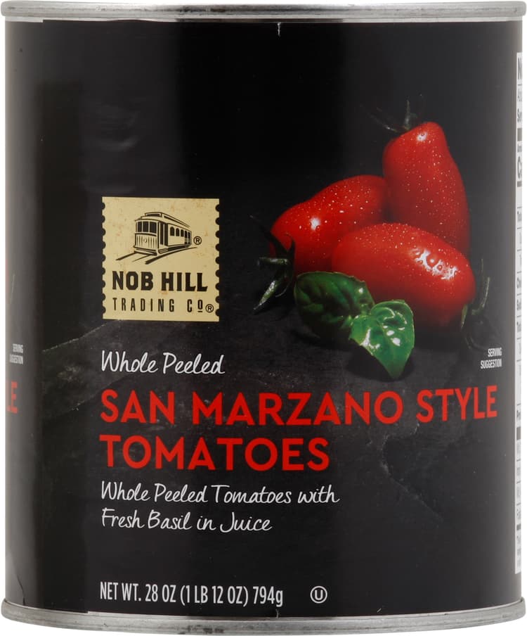 Nob Hill Trading Co. Whole Peeled San Marzano Style Tomatoes With Fresh Basil In Juice