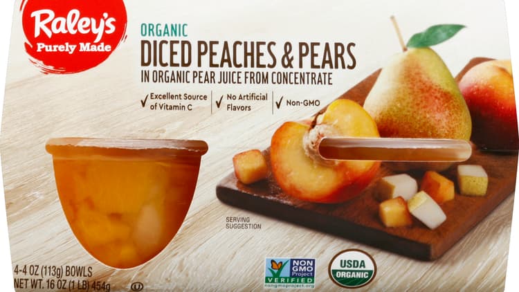 Raley'S Purely Made Organic Diced Peaches & Pears In Organic Pear Juice
