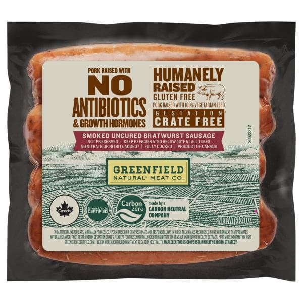 Greenfield Natural Meat Co. Bratwurst Sausage, Smoked Uncured