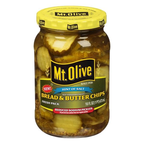 Mt. Olive Pickles, Reduced Sodium, Old-Fashioned Sweet, Bread & Butter Chips, Fresh