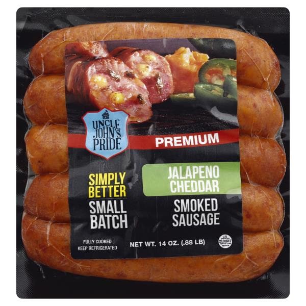 Uncle Johns Pride Sausage, Smoked, Jalapeno Cheddar