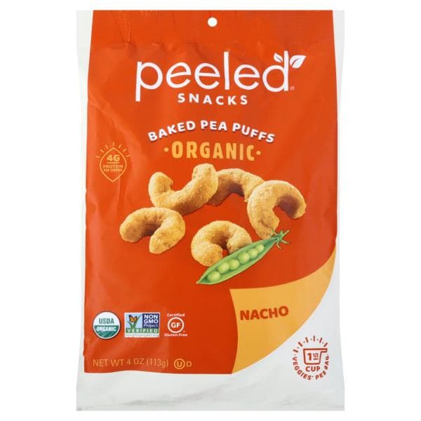 Peeled Baked Pea Puffs Snacks, Organic, Nacho