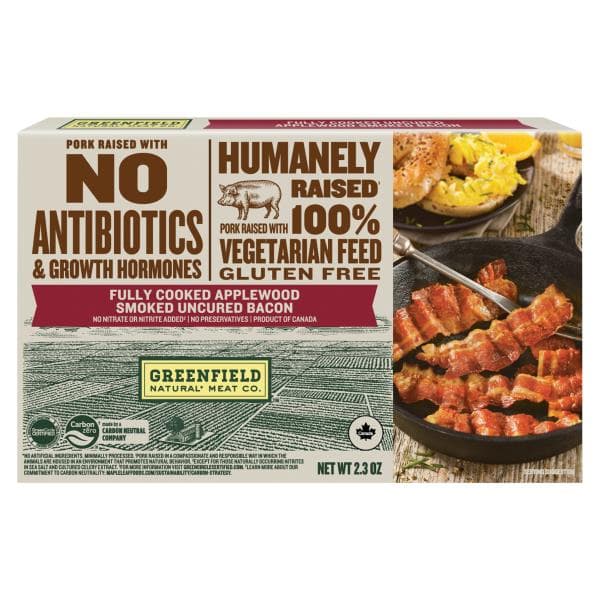 Greenfield Natural Meat Bacon, Applewood Smoked, Uncured, Fully Cooked
