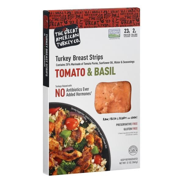 The Great American Turkey Co. Turkey Breast Strips, Tomato & Basil