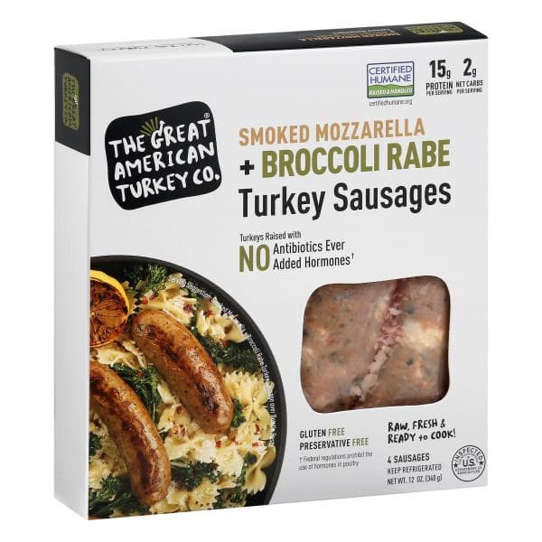 The Great American Turkey Co. Turkey Sausages, Smoked Mozzarella + Broccoli Rabe