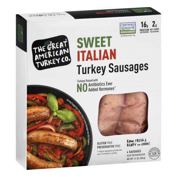 The Great American Turkey Co. Turkey Sausages, Sweet Italian