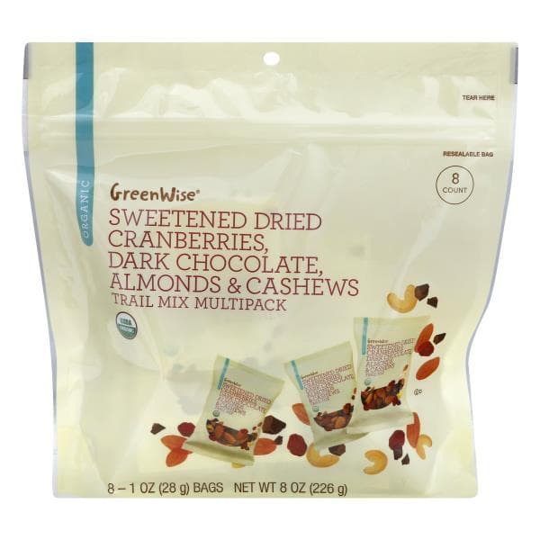 Greenwise Trail Mix Multipack, Organic, Cranberries, Dark Chocolate, Almonds & Cashews