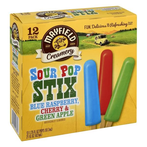 Mayfield Creamery Sour Pop Stix, Blue Raspberry, Cherry & Green Apple
